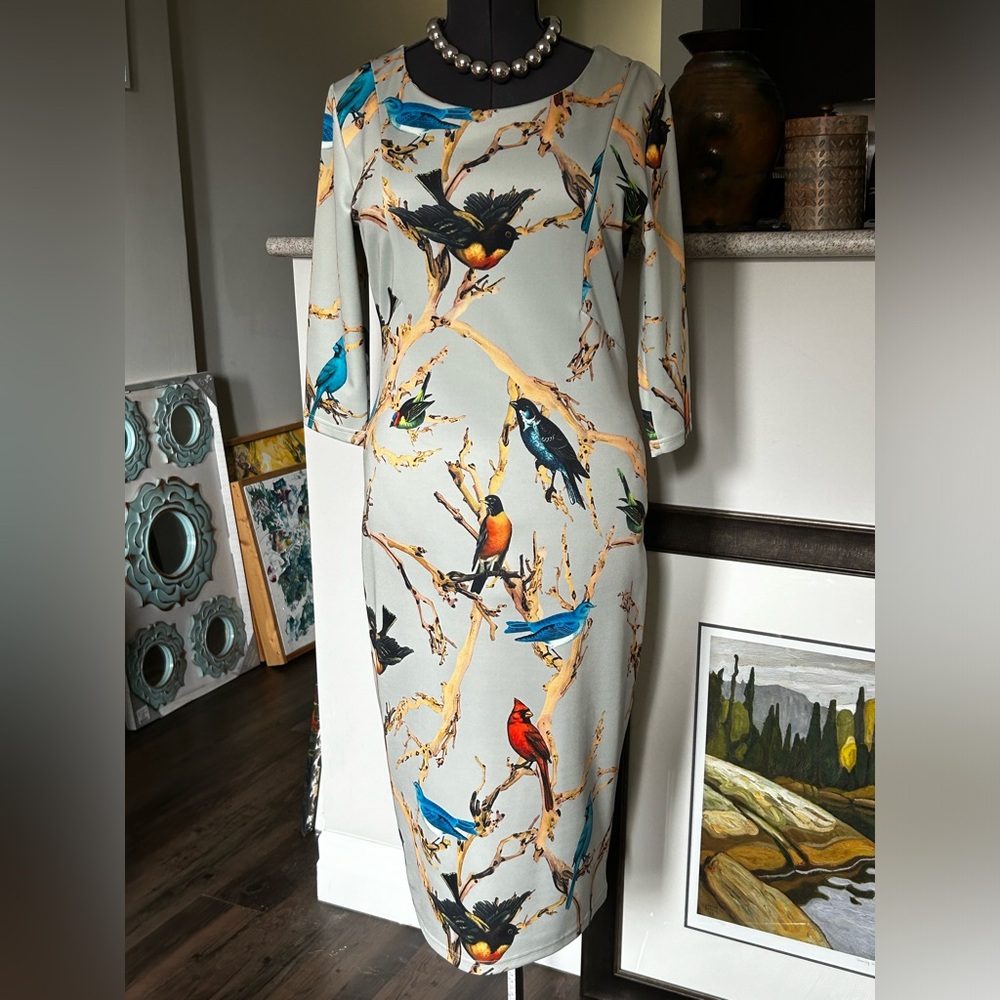 Elegant Bird Print Dress